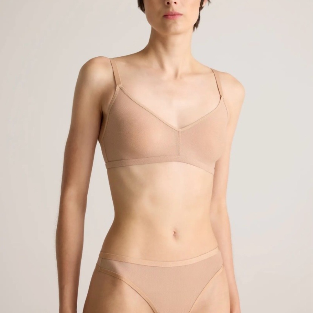 NEW QUINCE Pack Of 2 Belgian Mesh Sheer Bralettes Sand 1
